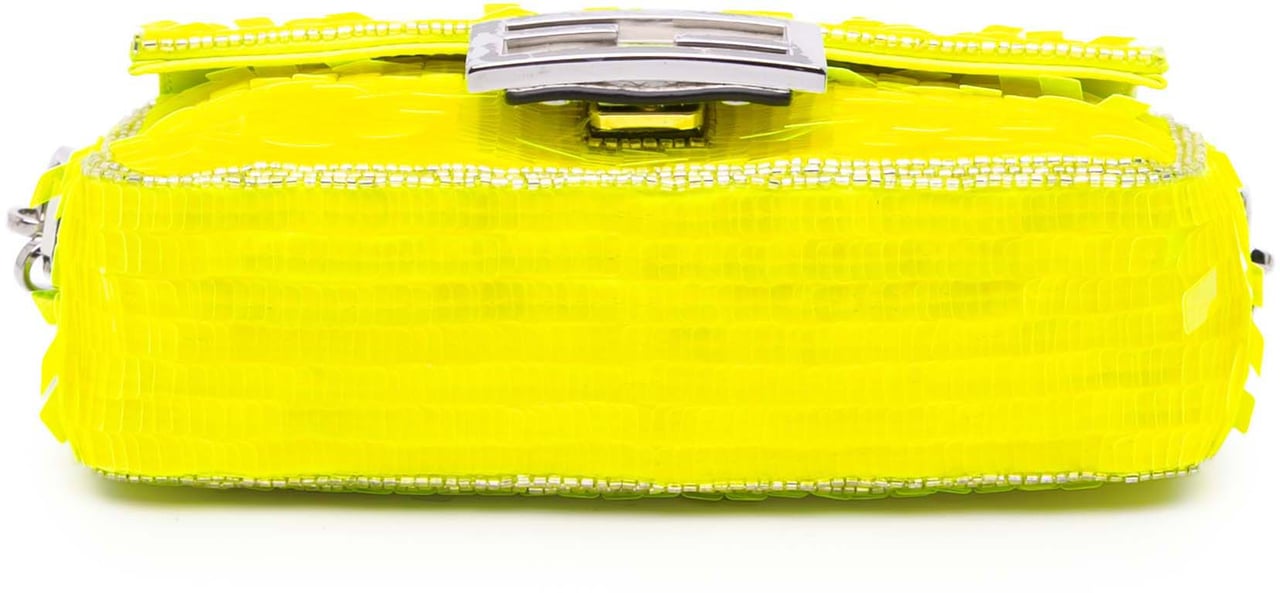 Fendi Mini Transparent Paillettes Elaphe Baguette Satchel Geel
