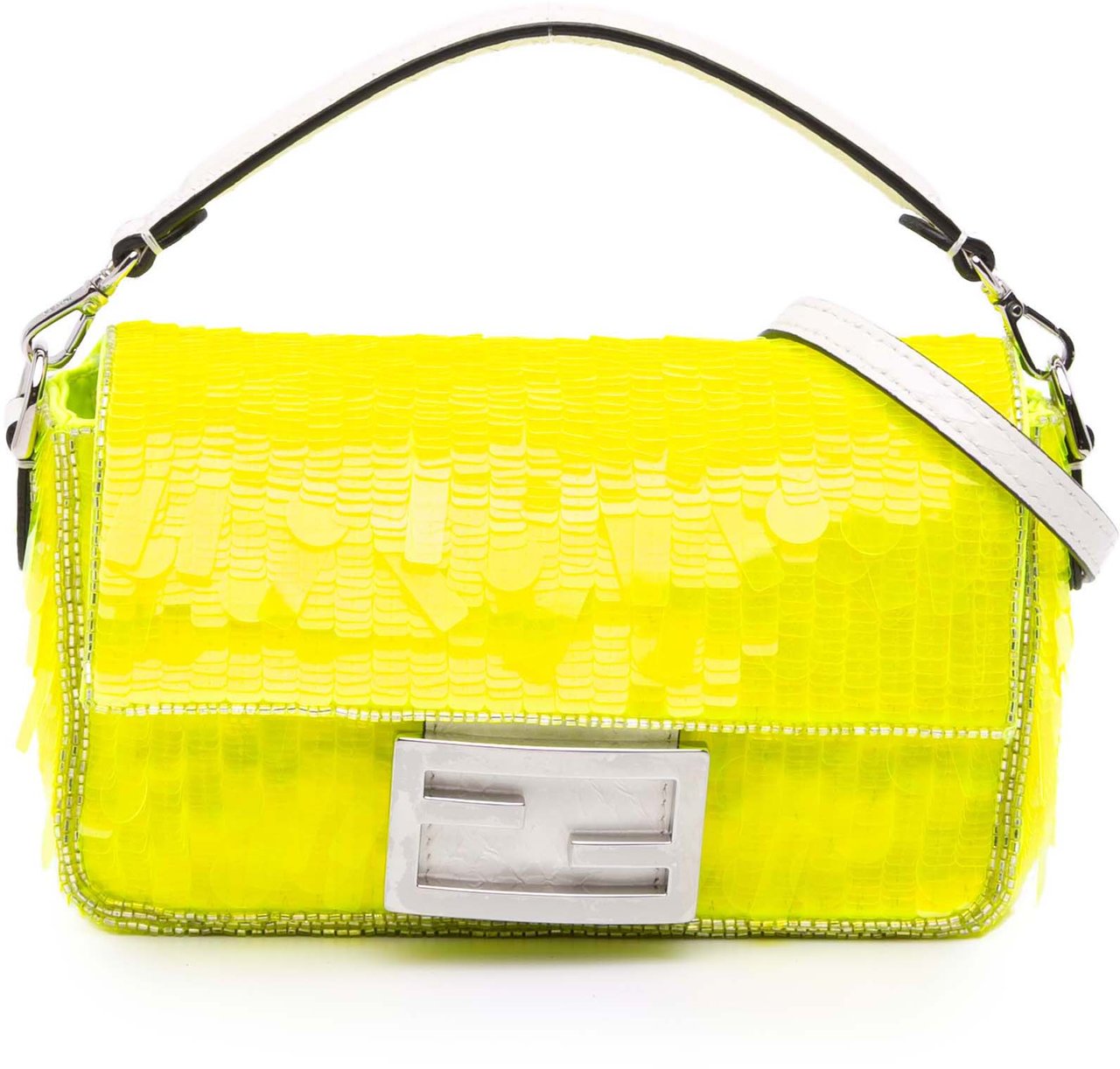 Fendi Mini Transparent Paillettes Elaphe Baguette Satchel Geel