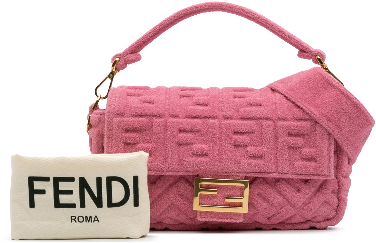 Fendi Zucca Embossed Terry Cloth Baguette Satchel Roze
