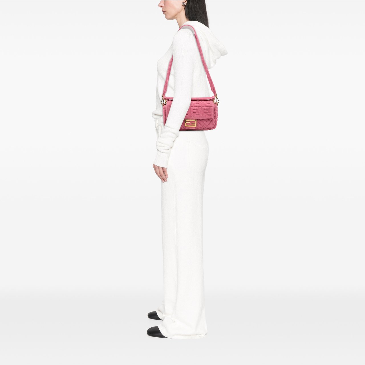 Fendi Zucca Embossed Terry Cloth Baguette Satchel Roze