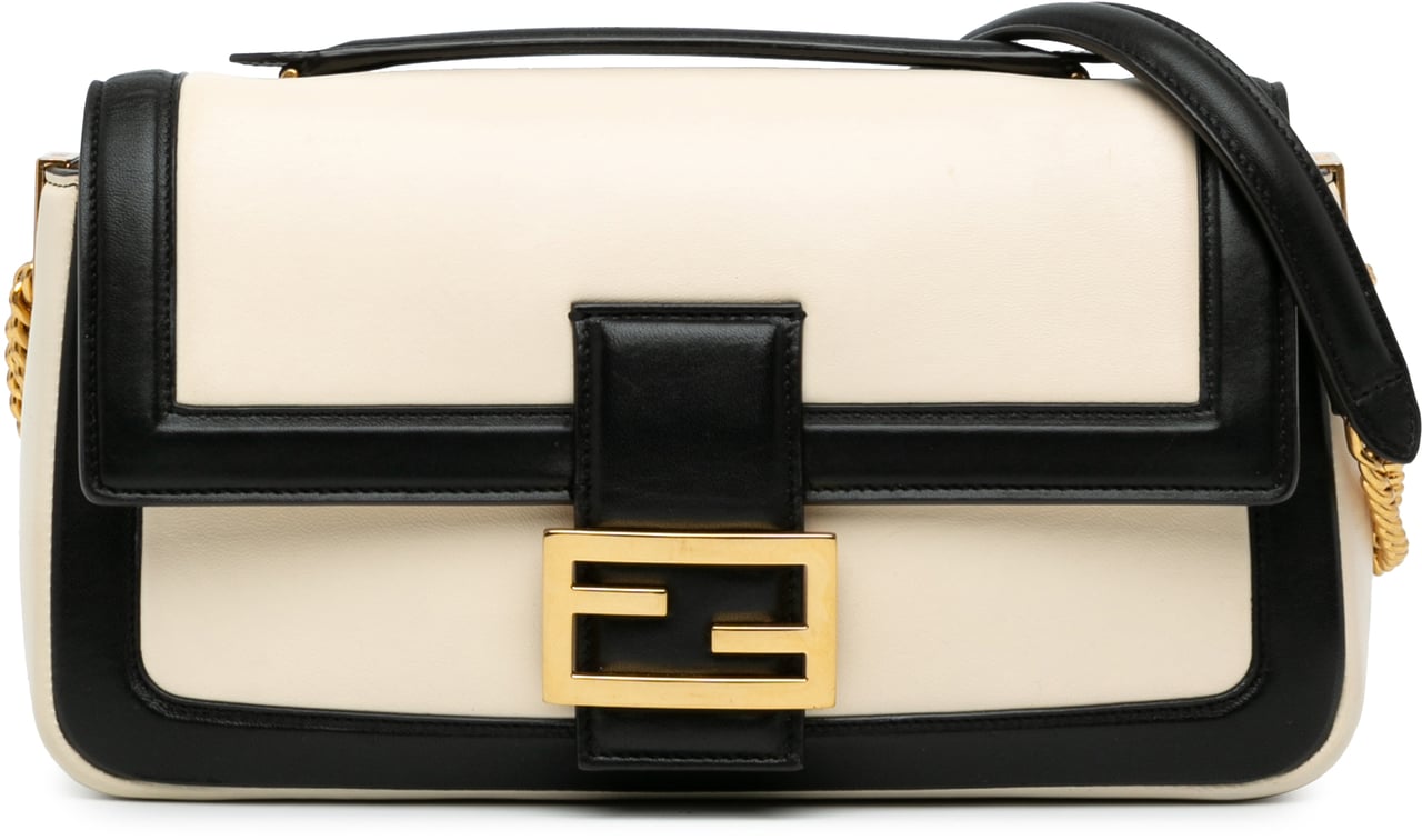 Fendi Bicolor Leather Chain Midi Baguette Wit