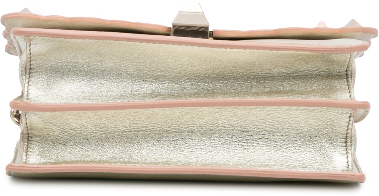 Fendi Small Scalloped Metallic Calfskin Studded Pearl Kan I Crossbody Zilver