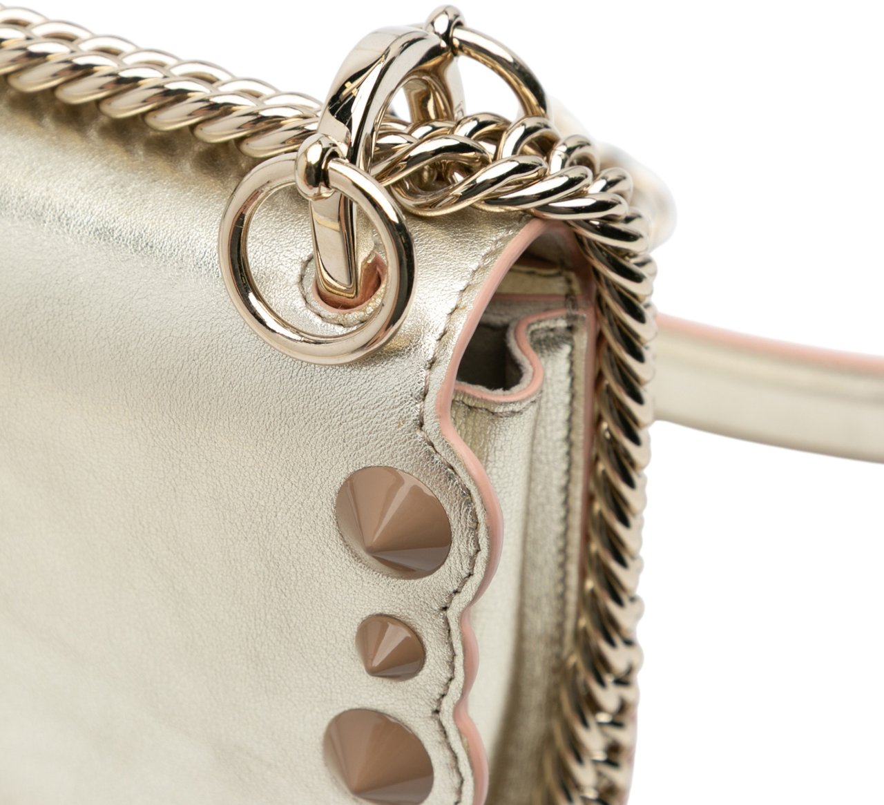 Fendi Small Scalloped Metallic Calfskin Studded Pearl Kan I Crossbody Zilver