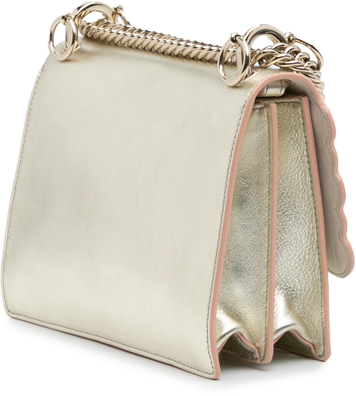 Fendi Small Scalloped Metallic Calfskin Studded Pearl Kan I Crossbody Zilver