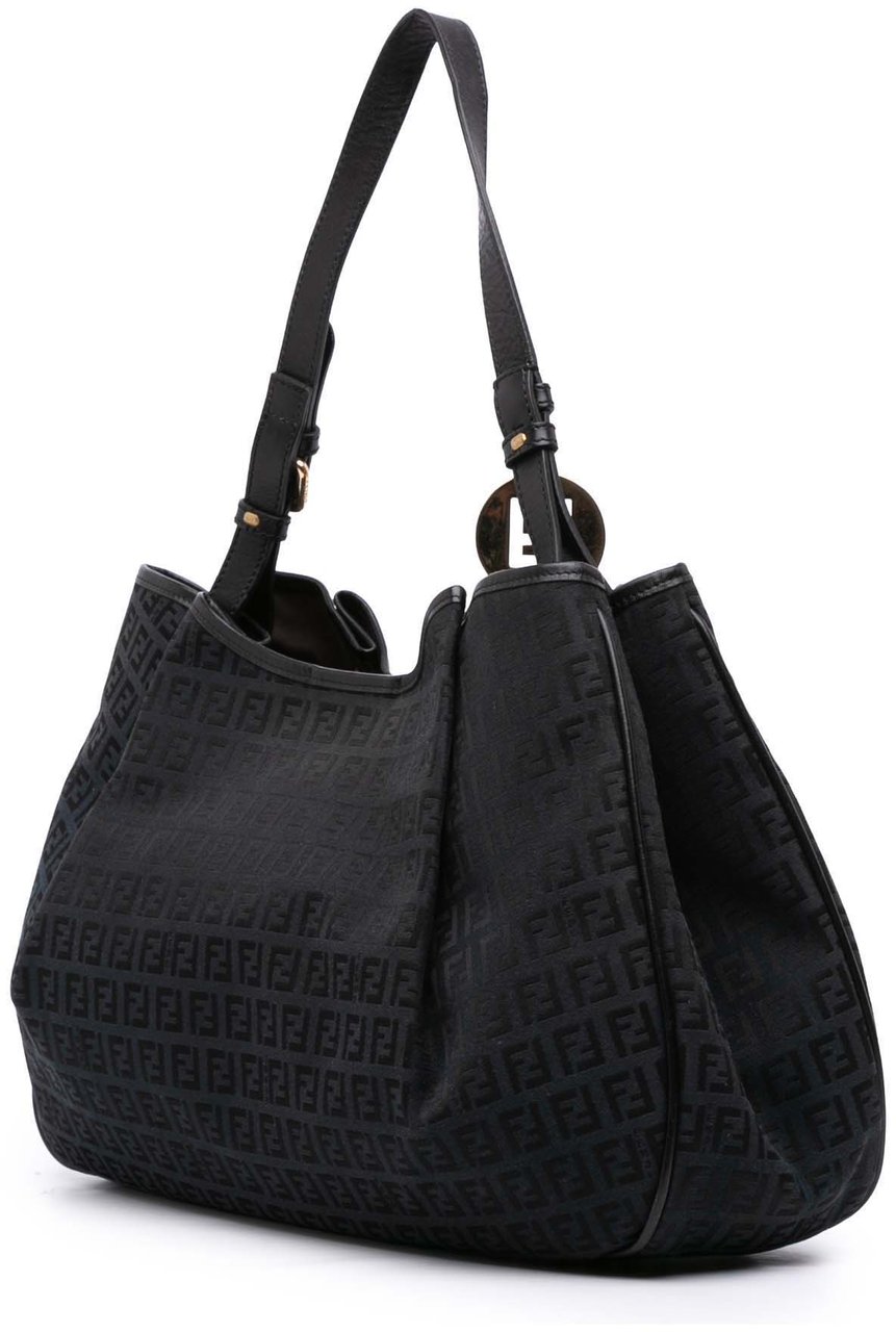 Fendi Zucchino Canvas Shoulder Bag Zwart