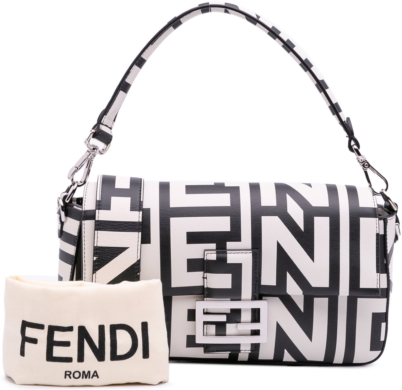 Fendi Marc Jacobs Nappa Vitello King Logo Print Baguette Phone Pouch Satchel Wit