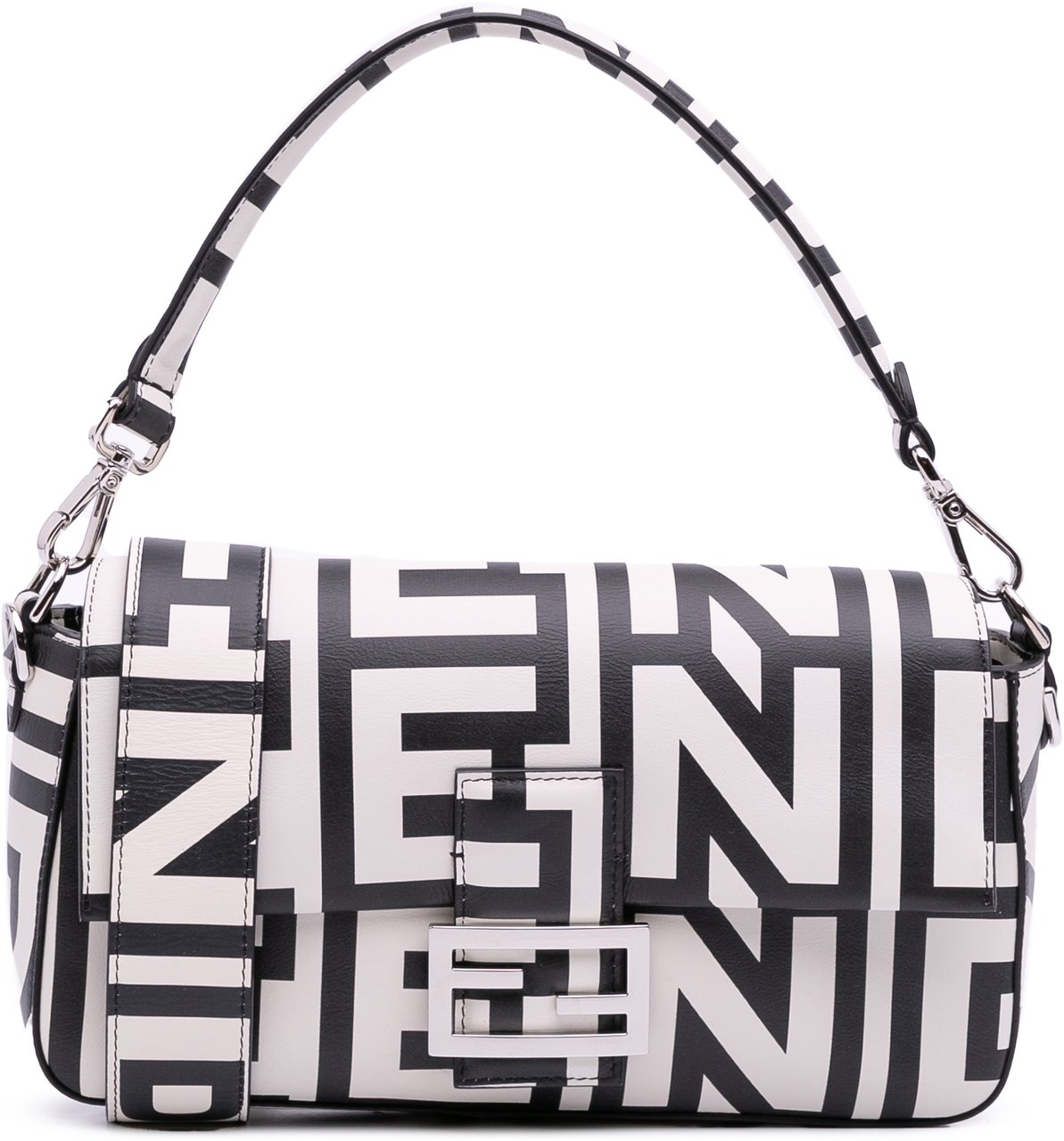 Fendi Marc Jacobs Nappa Vitello King Logo Print Baguette Phone Pouch Satchel Wit