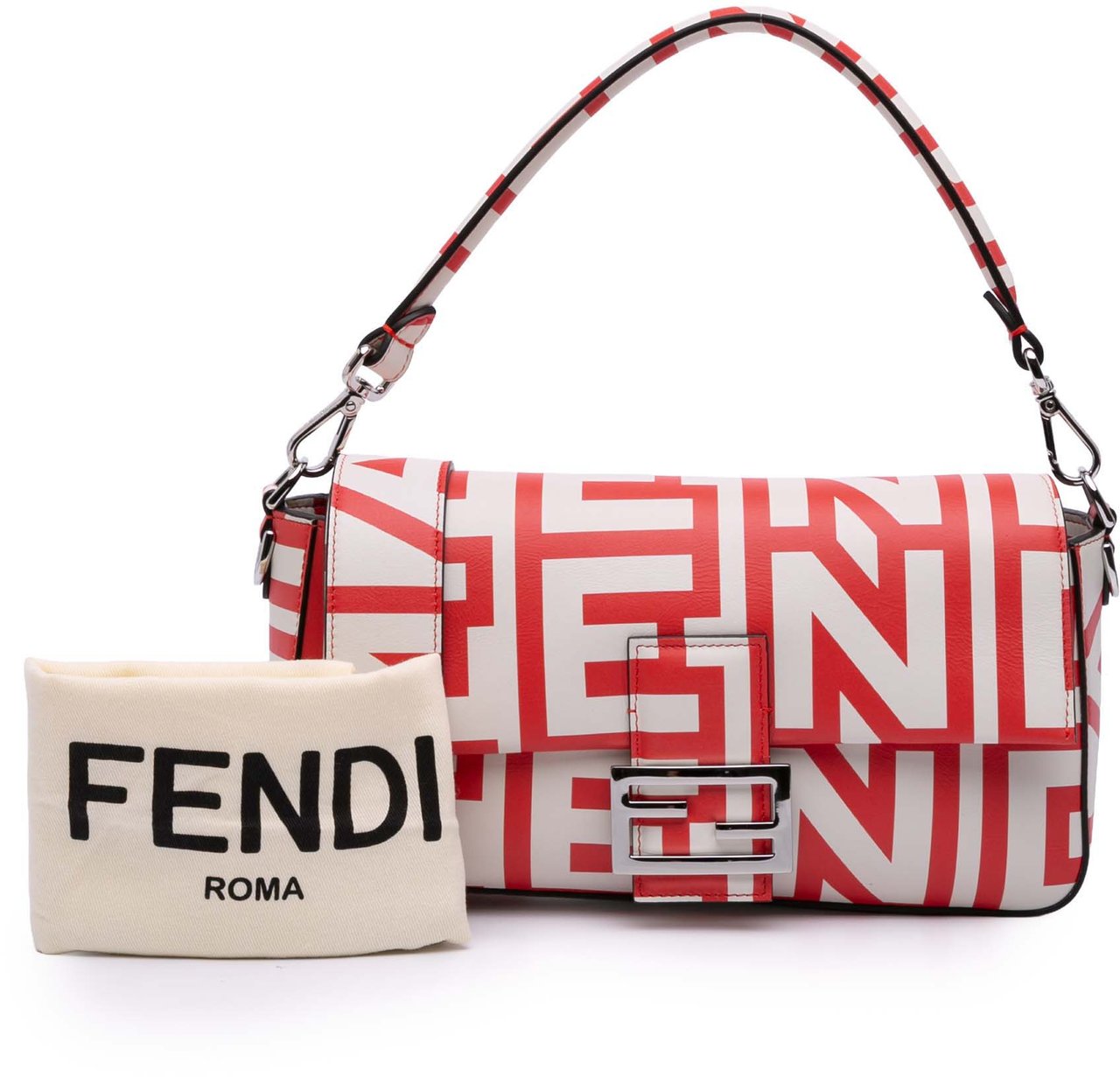 Fendi Marc Jacobs Nappa Vitello King Logo Print Phone Baguette Satchel Wit