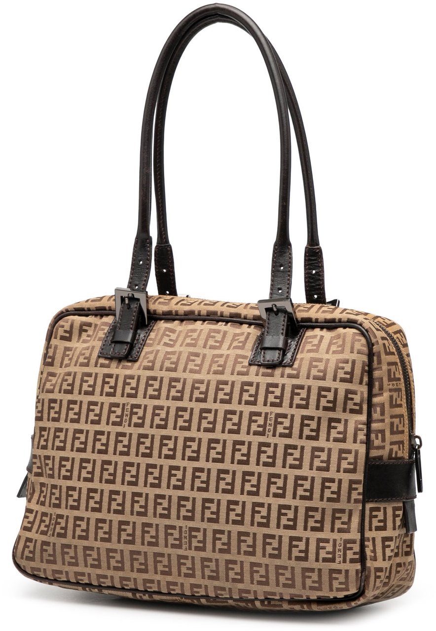 Fendi Zucchino Canvas Shoulder Bag Bruin