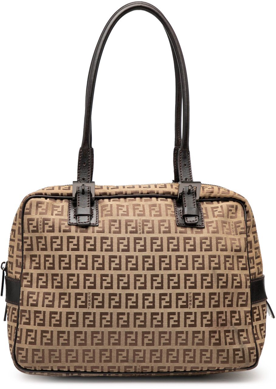 Fendi Zucchino Canvas Shoulder Bag Bruin