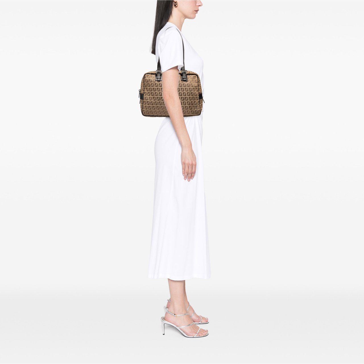 Fendi Zucchino Canvas Shoulder Bag Bruin