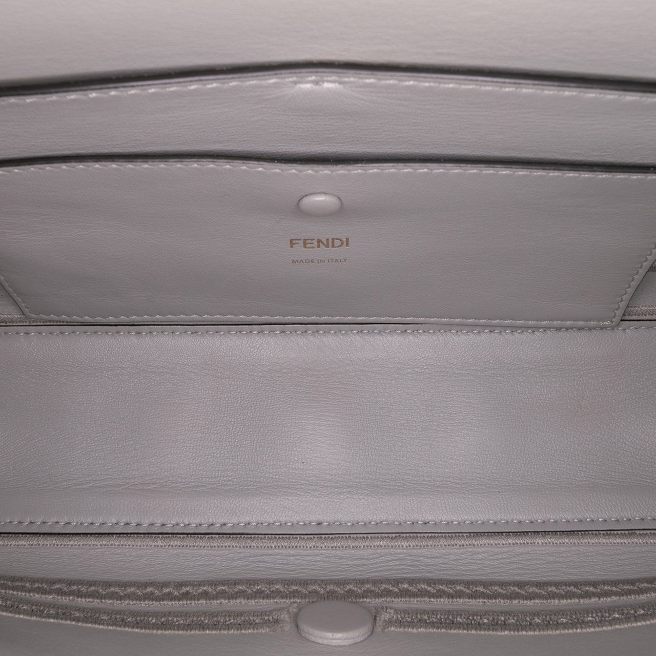 Fendi Embroidered Lace Leather Baguette Chain Grijs