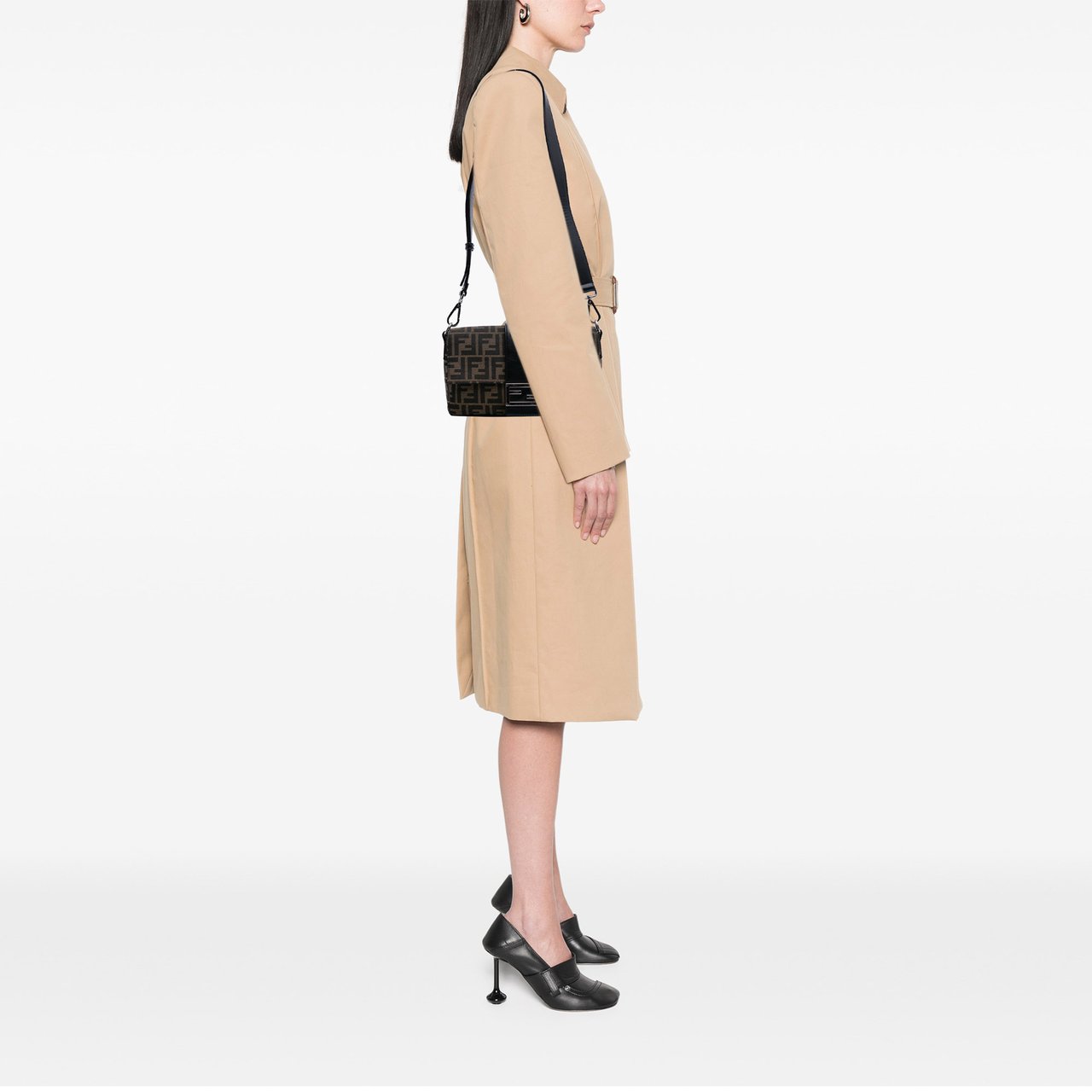 Fendi Zucca Canvas Convertible Baguette Satchel Bruin