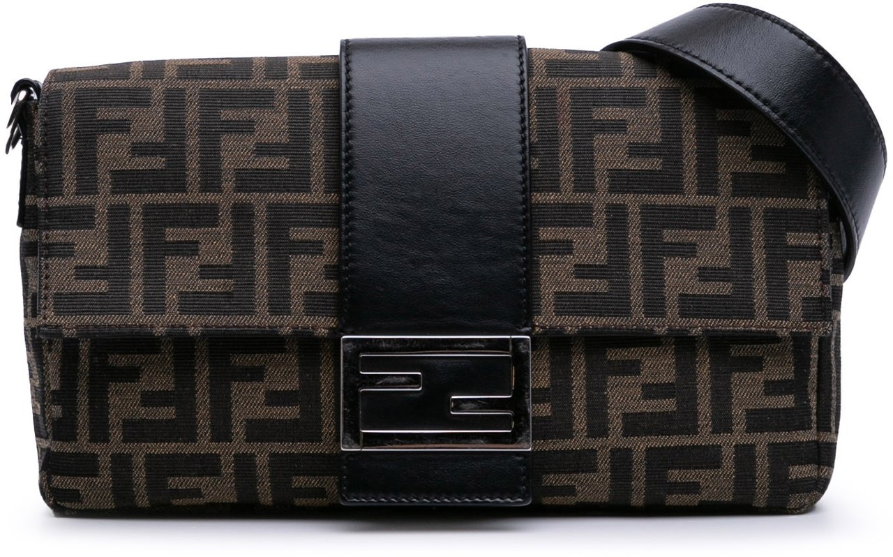 Fendi Zucca Canvas Convertible Baguette Satchel Bruin