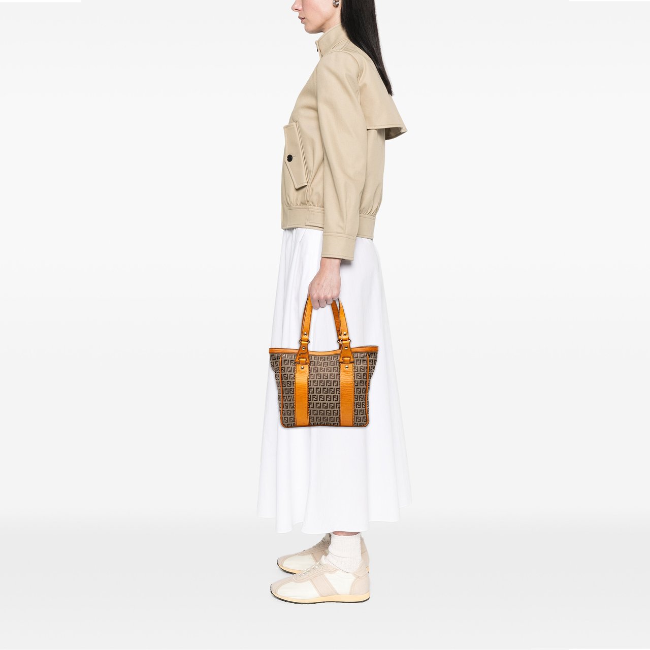 Fendi Zucchino Canvas Tote Bruin