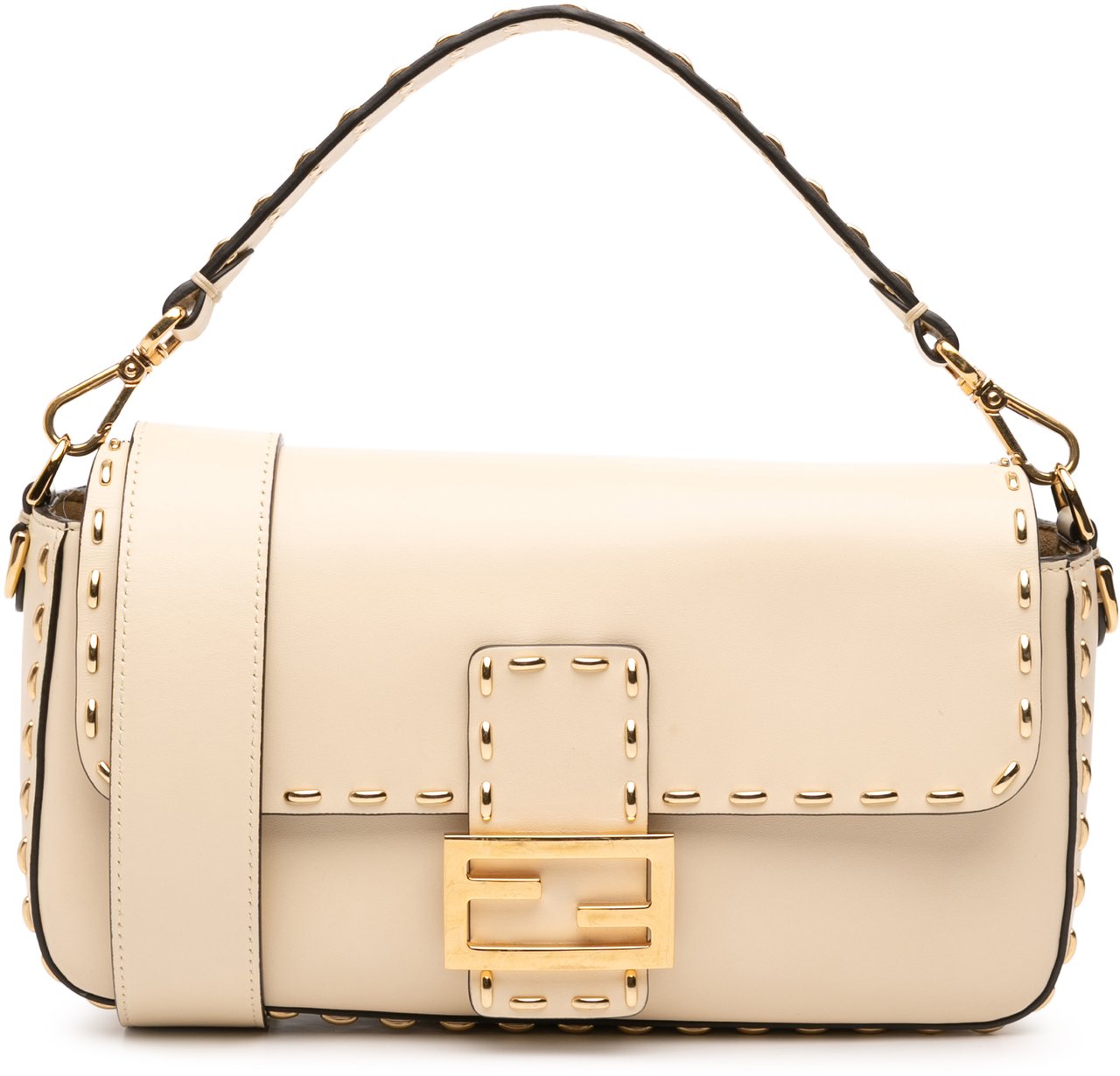 Fendi Leather Metal Stitch Baguette Satchel Bruin