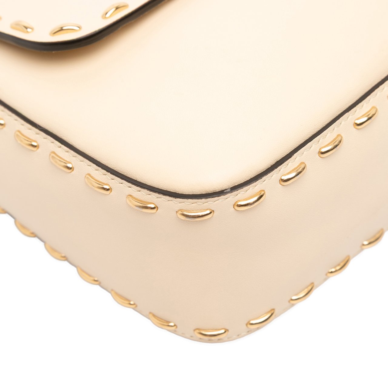 Fendi Leather Metal Stitch Baguette Satchel Bruin