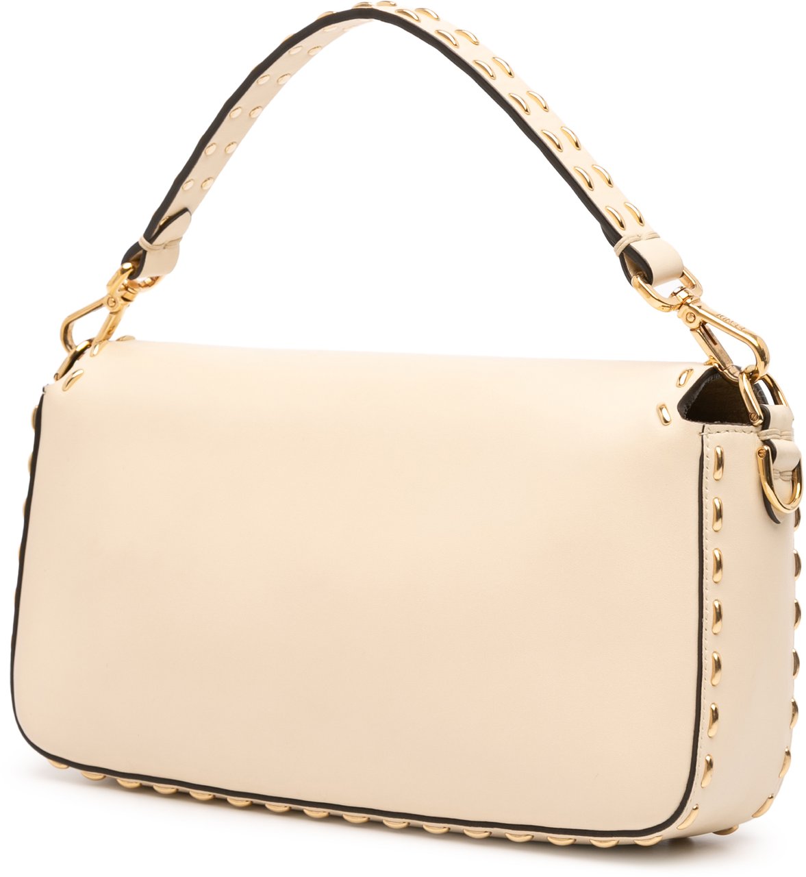 Fendi Leather Metal Stitch Baguette Satchel Bruin