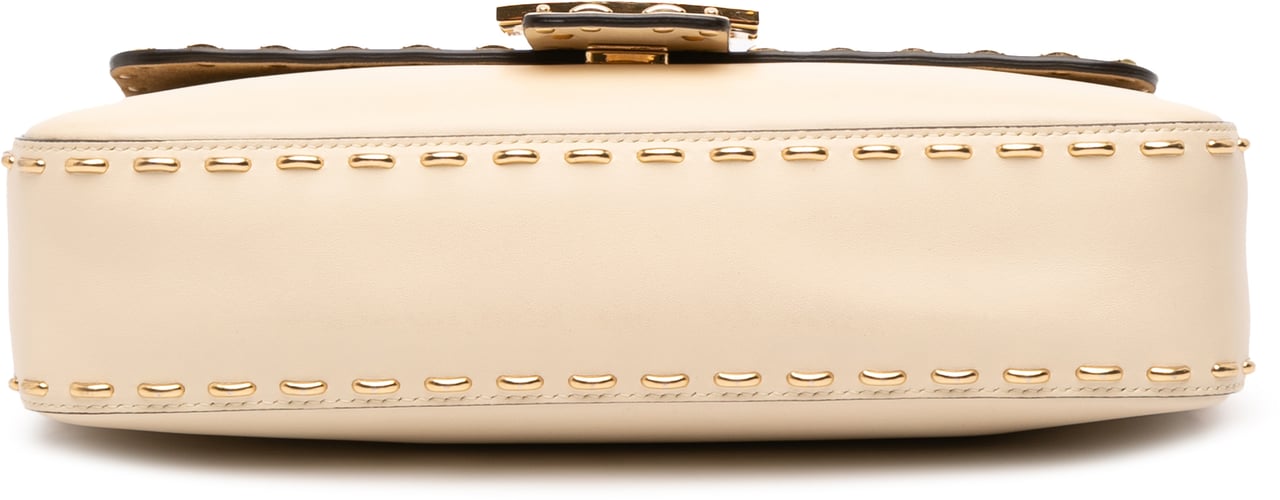 Fendi Leather Metal Stitch Baguette Satchel Bruin
