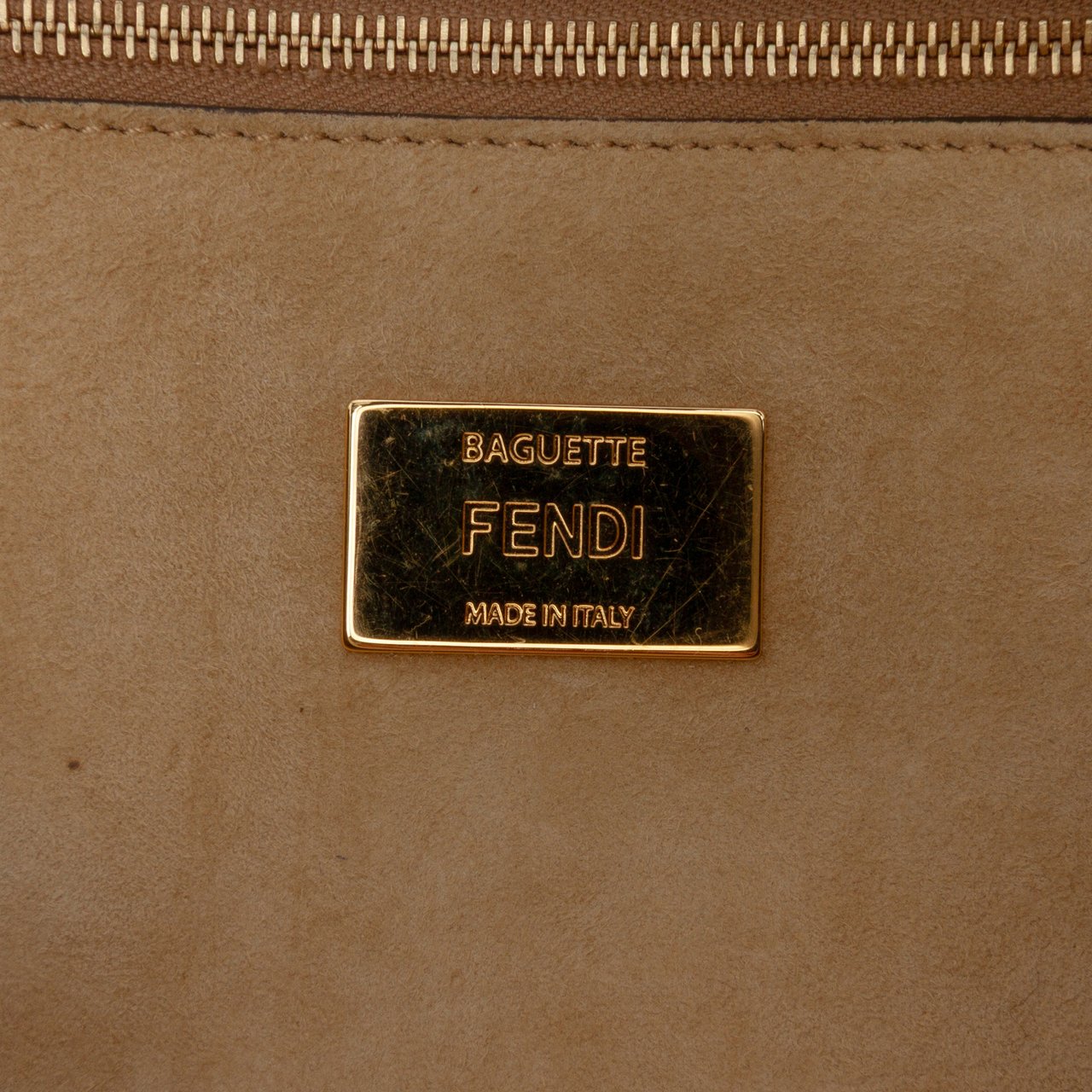 Fendi Leather Metal Stitch Baguette Satchel Bruin