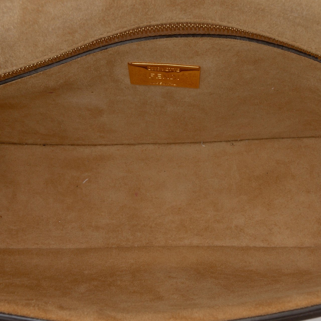 Fendi Leather Metal Stitch Baguette Satchel Bruin
