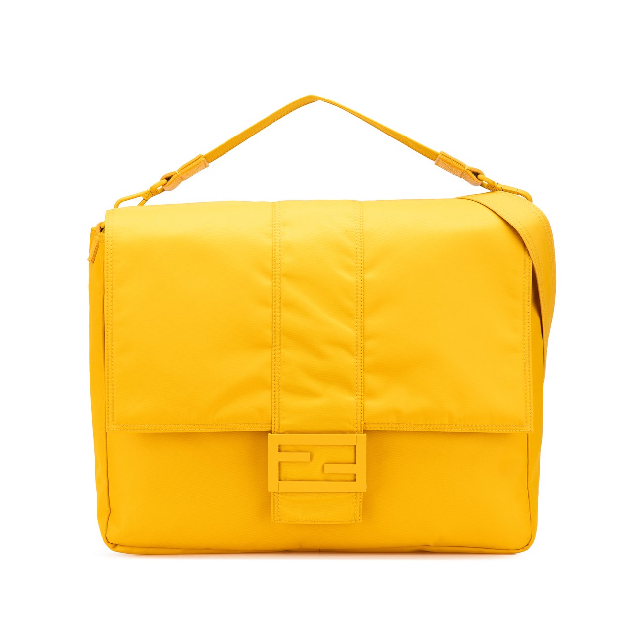 Fendi Large Econyl Nylon Baguette Satchel Geel