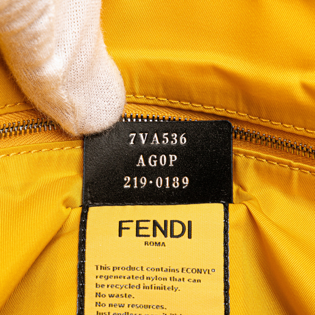 Fendi Large Econyl Nylon Baguette Satchel Geel