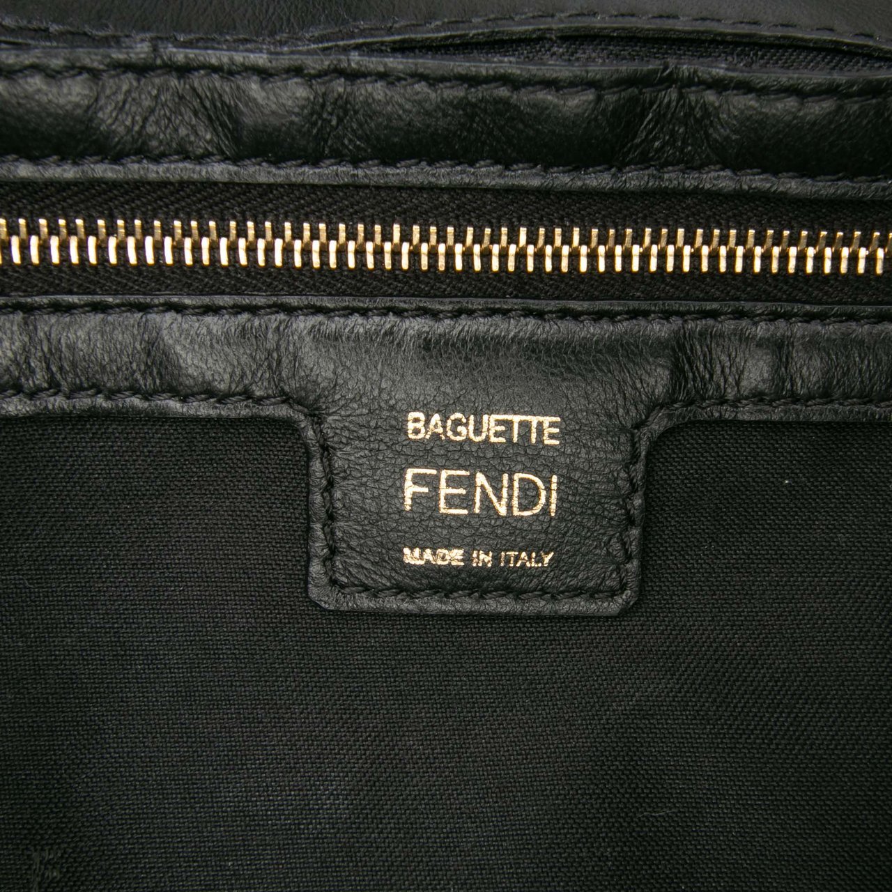 Fendi Zucca Embossed Leather Baguette Satchel Zwart