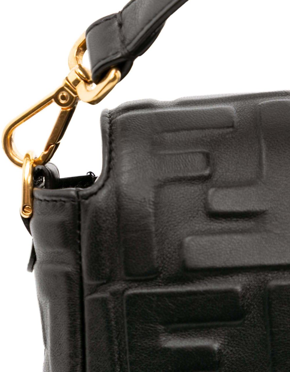 Fendi Zucca Embossed Leather Baguette Satchel Zwart