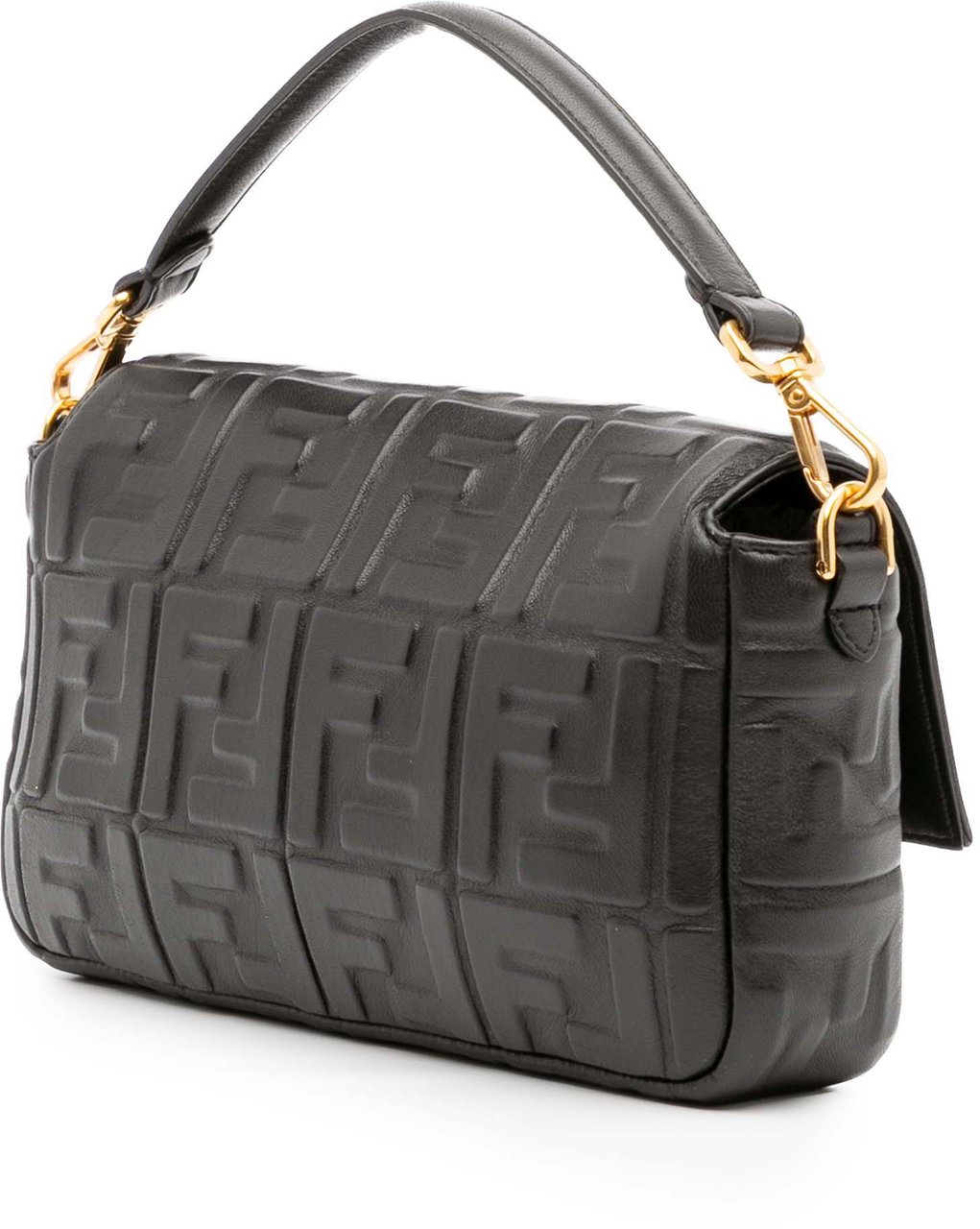 Fendi Zucca Embossed Leather Baguette Satchel Zwart