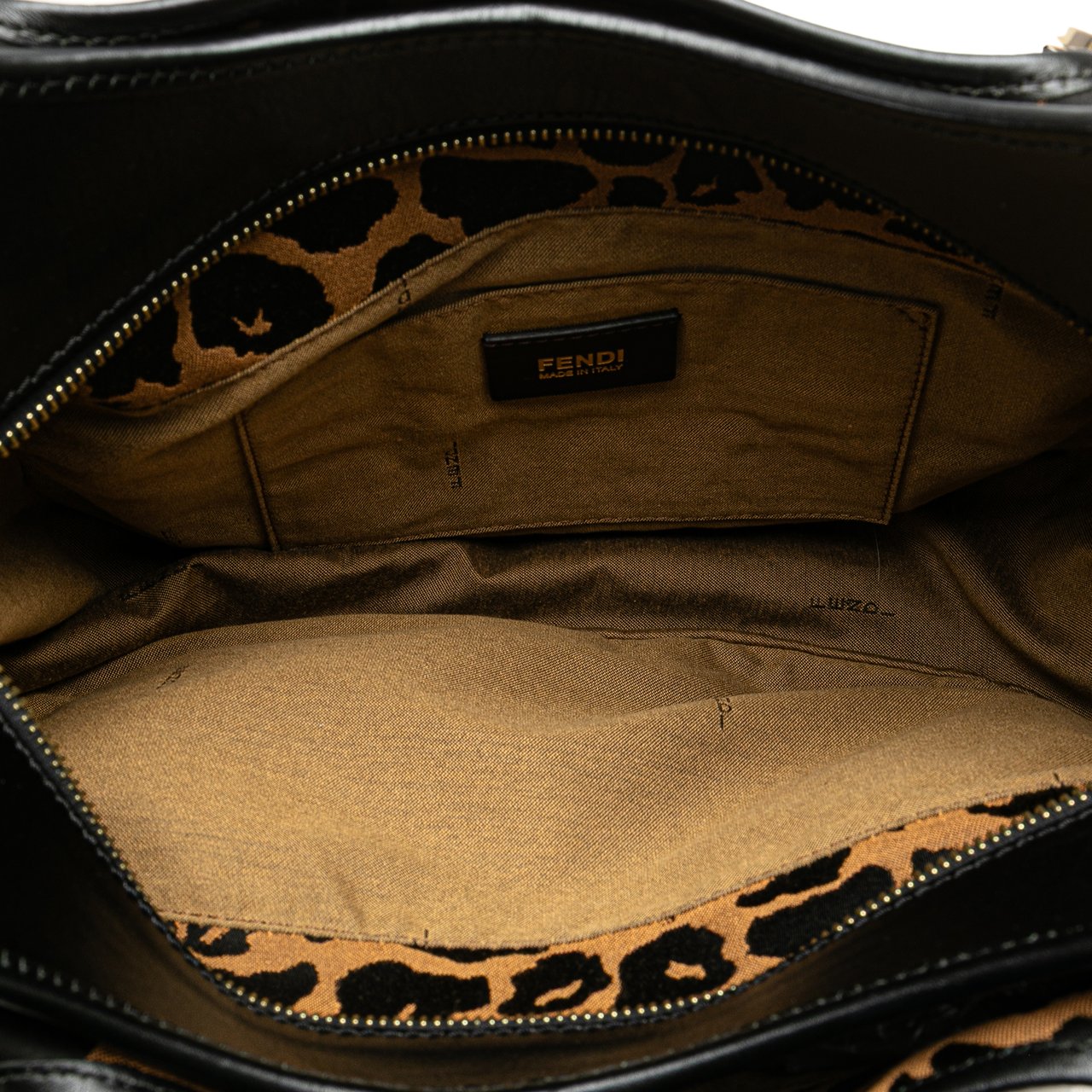 Fendi Leopard Print Chef Canvas Handbag Bruin