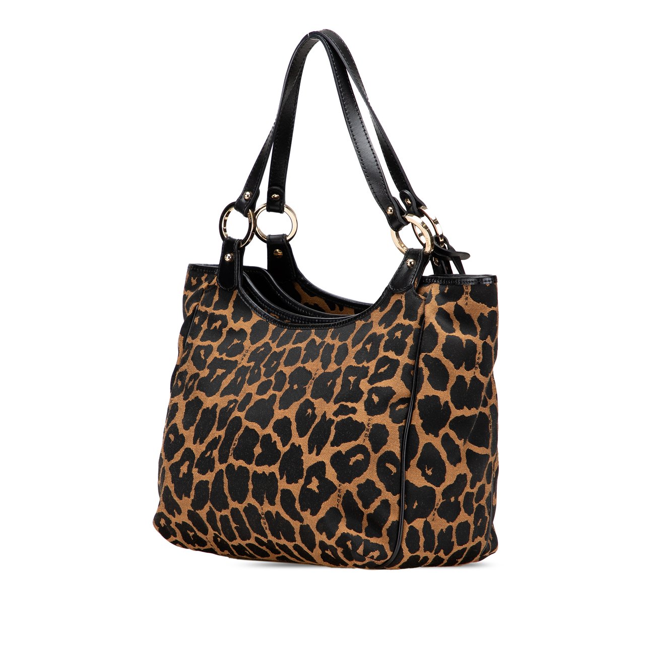 Fendi Leopard Print Chef Canvas Handbag Bruin