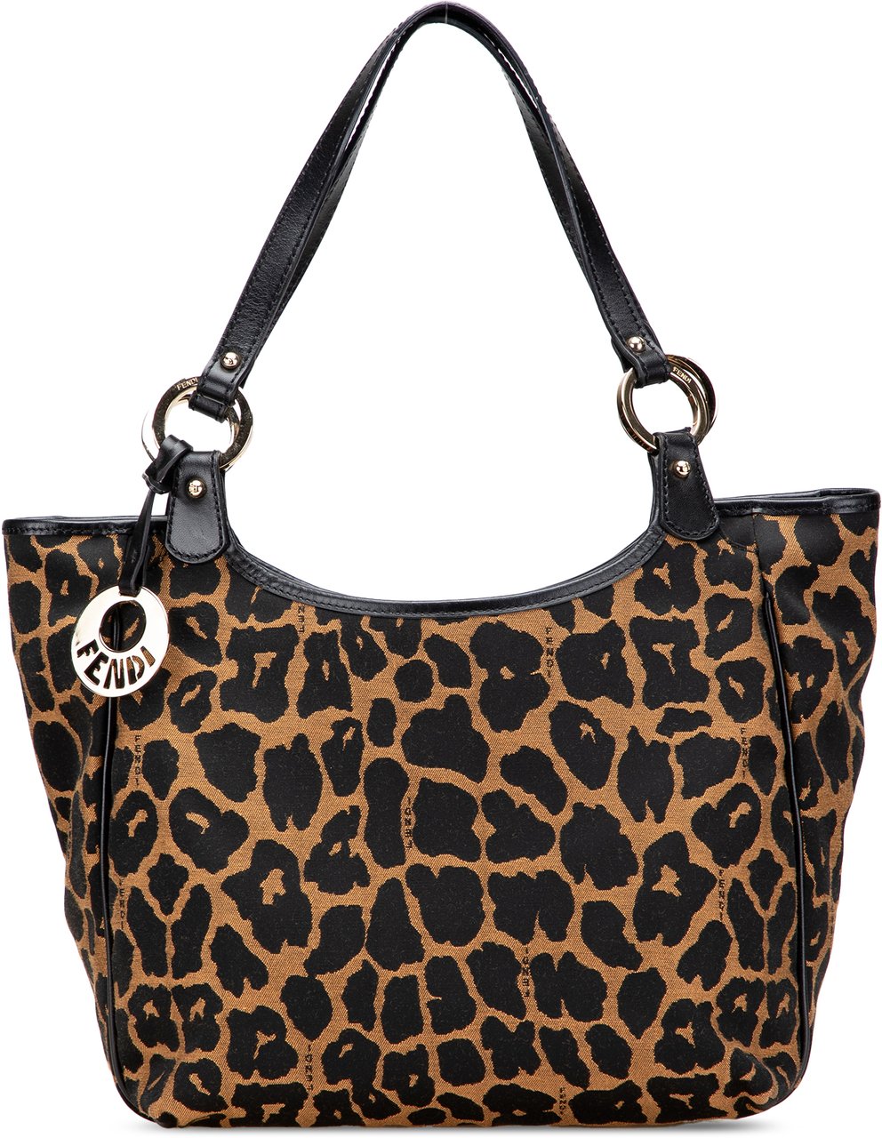 Fendi Leopard Print Chef Canvas Handbag Bruin