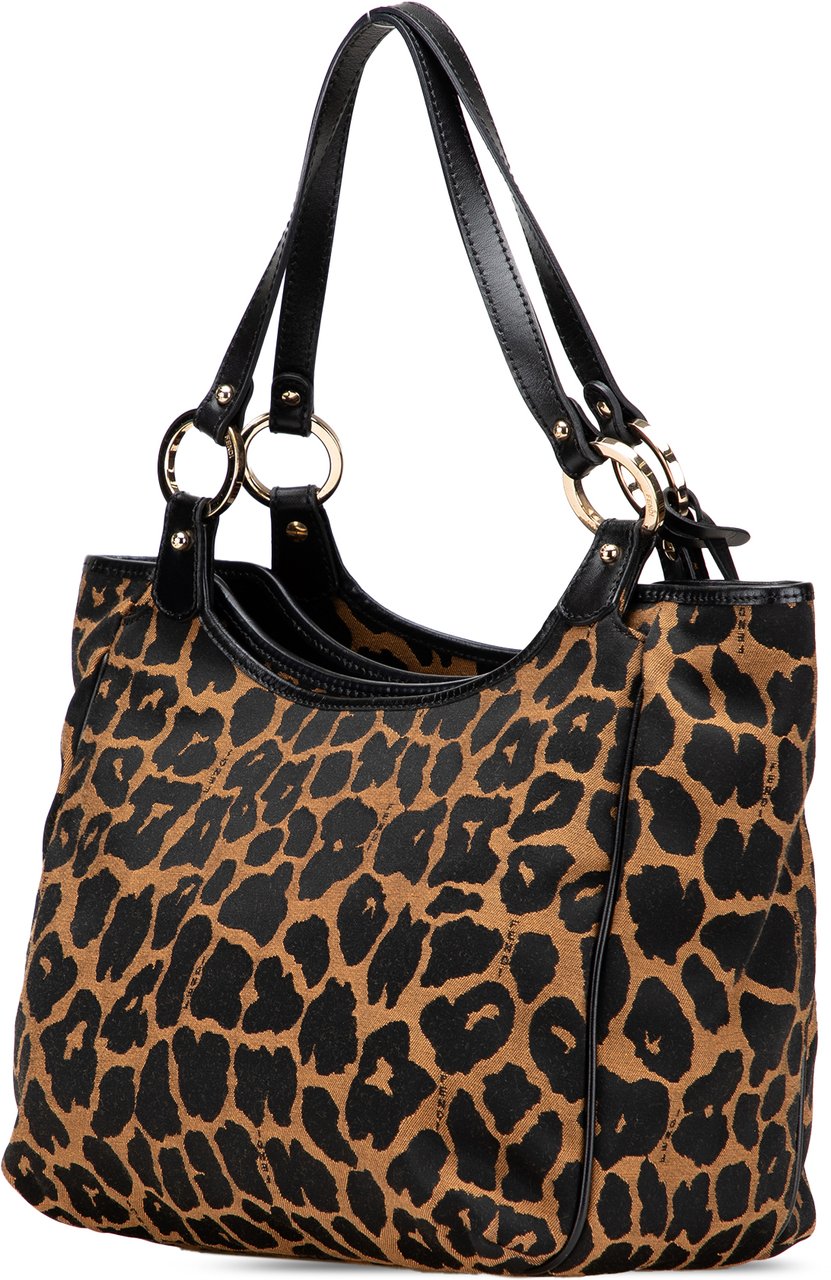 Fendi Leopard Print Chef Canvas Handbag Bruin