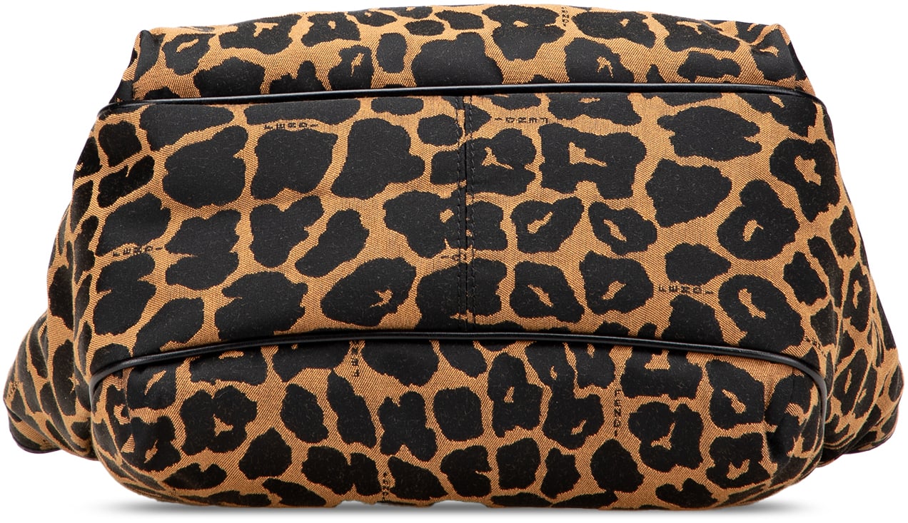 Fendi Leopard Print Chef Canvas Handbag Bruin