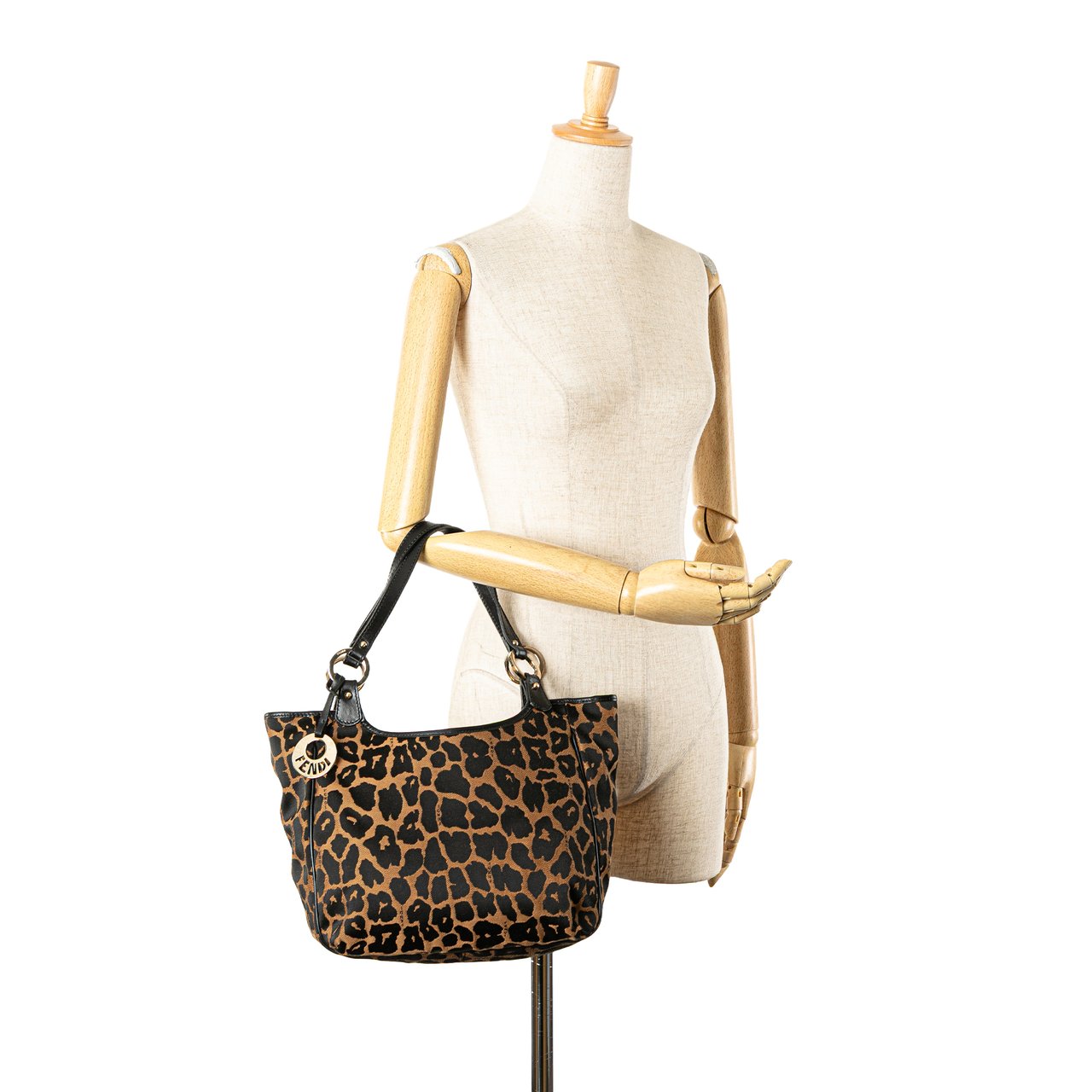Fendi Leopard Print Chef Canvas Handbag Bruin