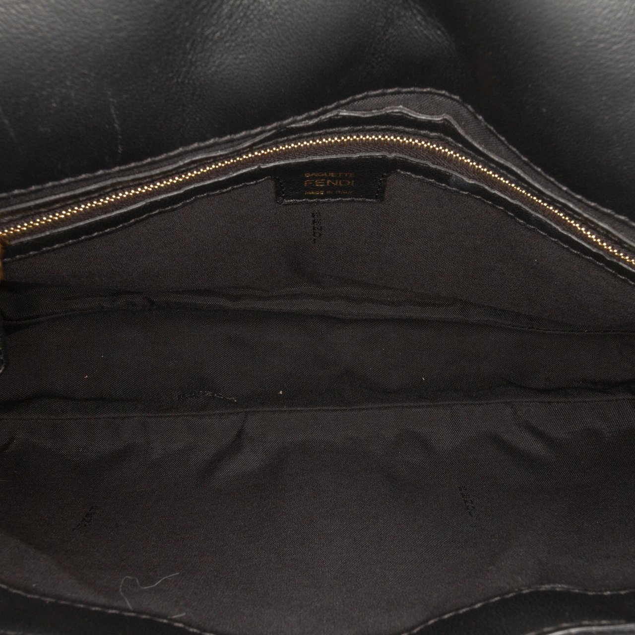 Fendi Large Zucca Embossed Leather Baguette Satchel Zwart