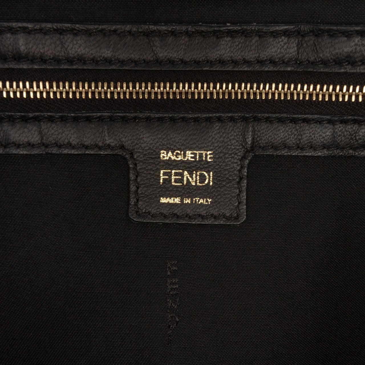 Fendi Large Zucca Embossed Leather Baguette Satchel Zwart