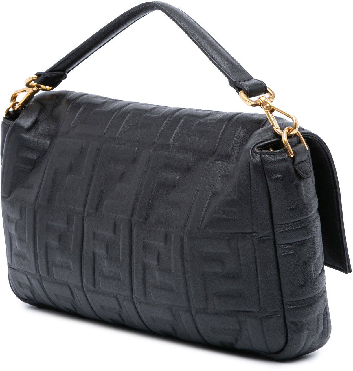 Fendi Large Zucca Embossed Leather Baguette Satchel Zwart
