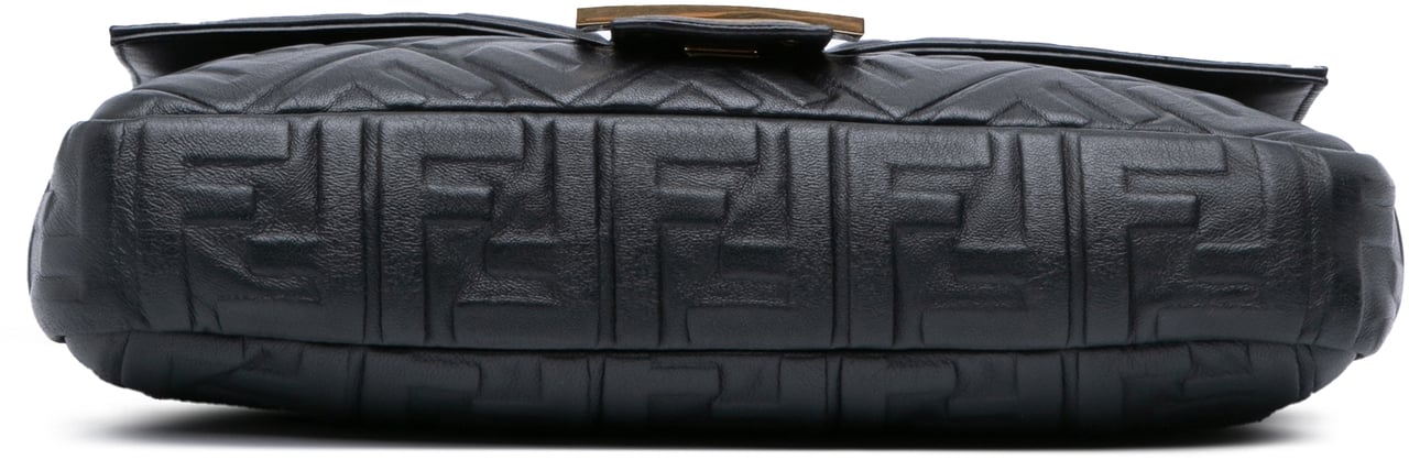 Fendi Large Zucca Embossed Leather Baguette Satchel Zwart