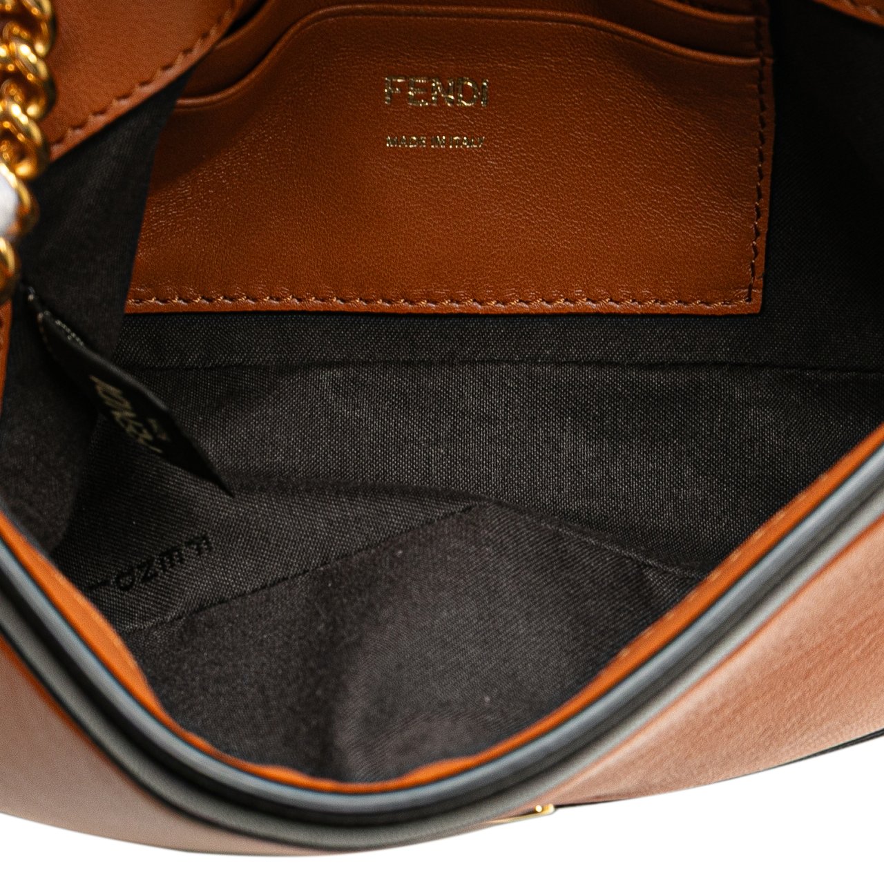 Fendi Mini Bicolor Nappa Apolo Chain Baguette Shoulder Bag Bruin