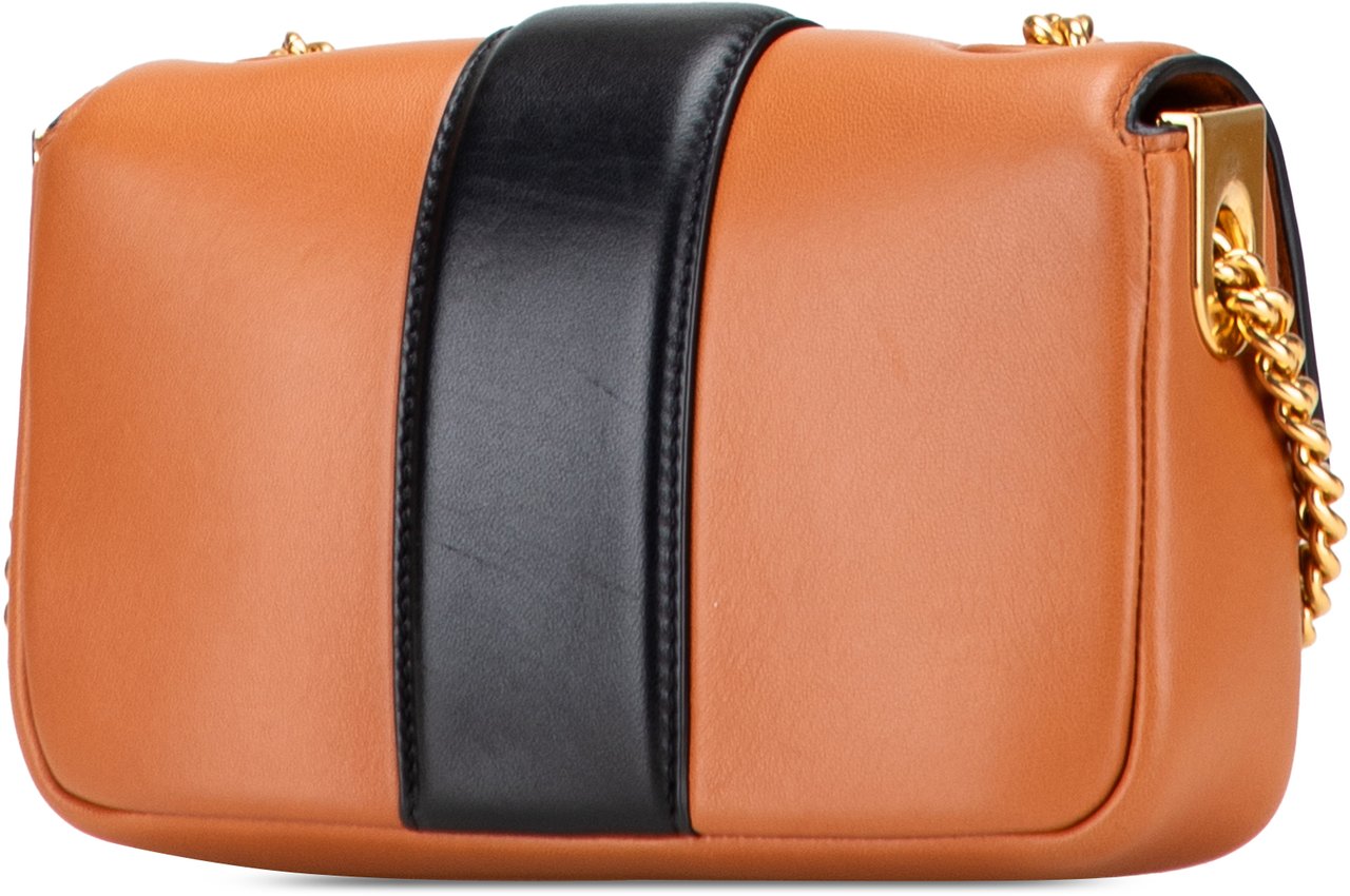 Fendi Mini Bicolor Nappa Apolo Chain Baguette Shoulder Bag Bruin