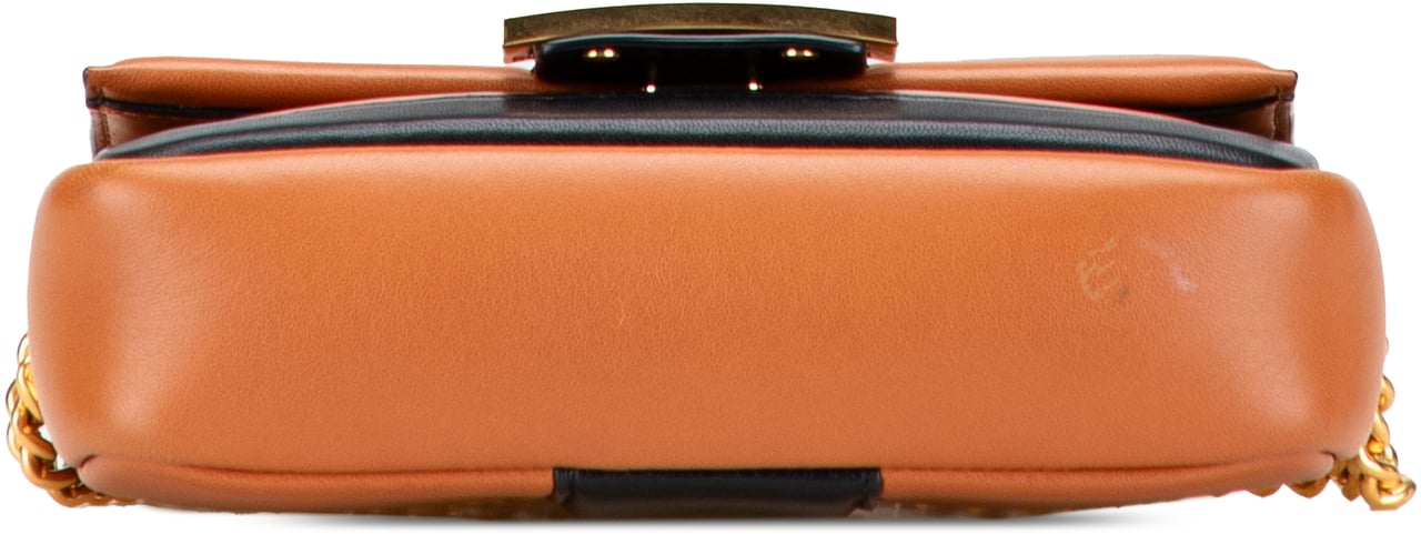 Fendi Mini Bicolor Nappa Apolo Chain Baguette Shoulder Bag Bruin