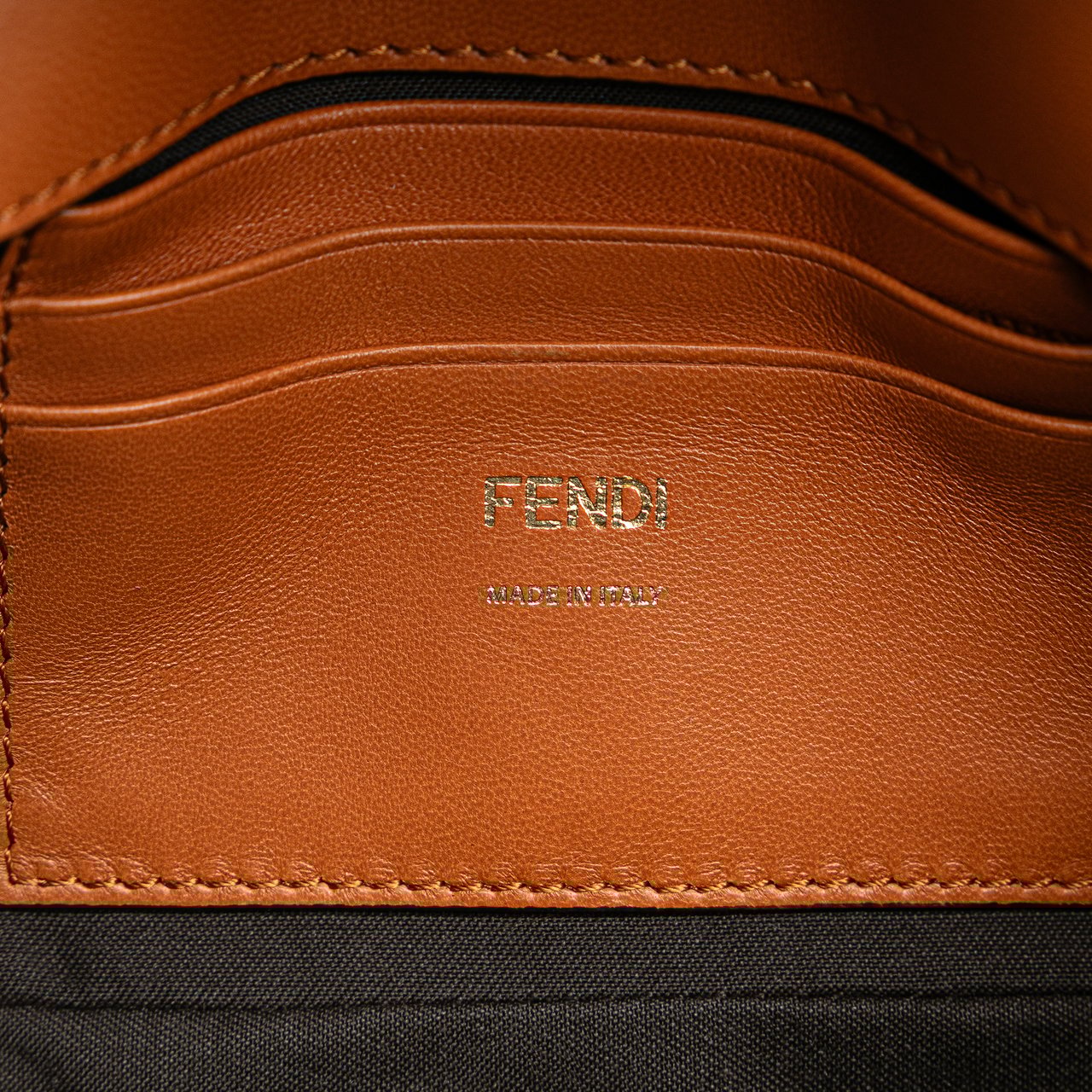 Fendi Mini Bicolor Nappa Apolo Chain Baguette Shoulder Bag Bruin