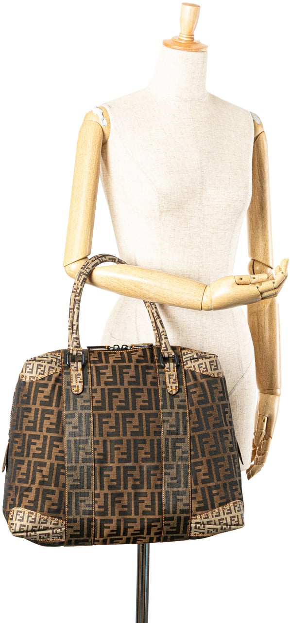 Fendi Large Zucca Canvas Mixed Media Tote Bruin