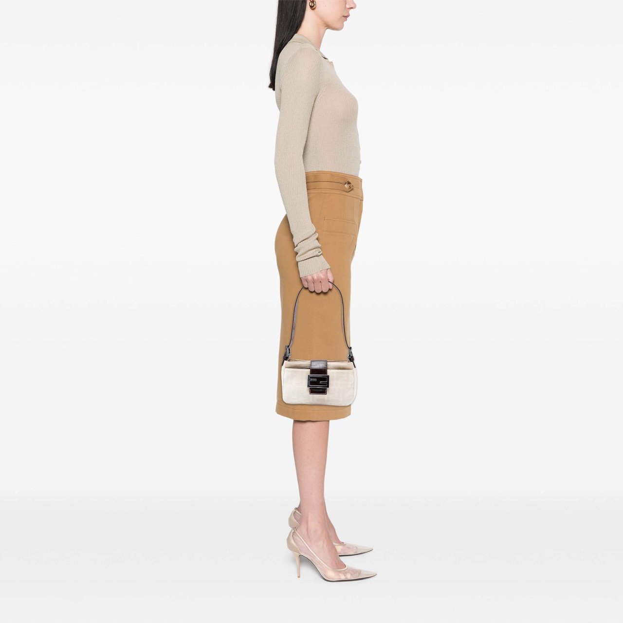 Fendi Zucca Canvas Shoulder Bag Bruin