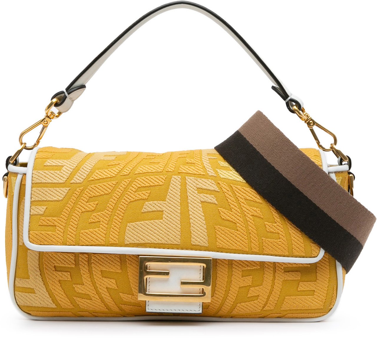 Fendi Sarah Coleman FF Canvas Fisheye  Baguette Satchel Geel