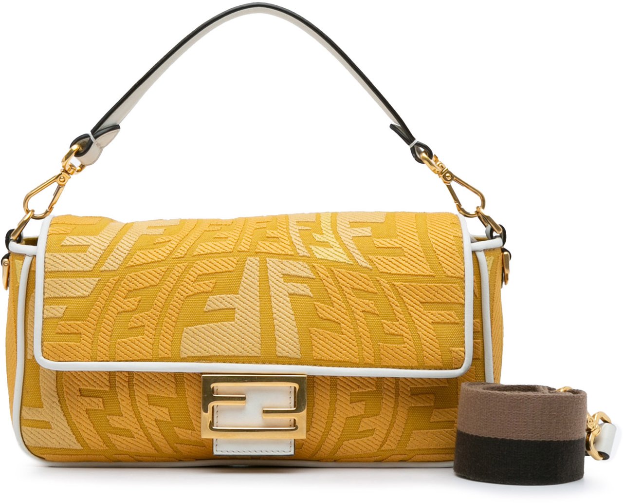Fendi Sarah Coleman FF Canvas Fisheye  Baguette Satchel Geel