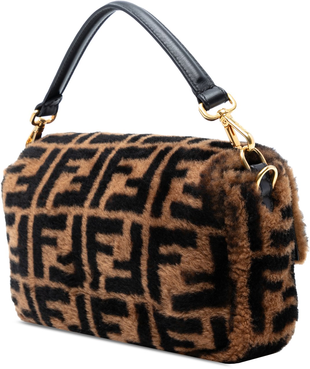 Fendi Medium Zucca Shearling Baguette Satchel Bruin