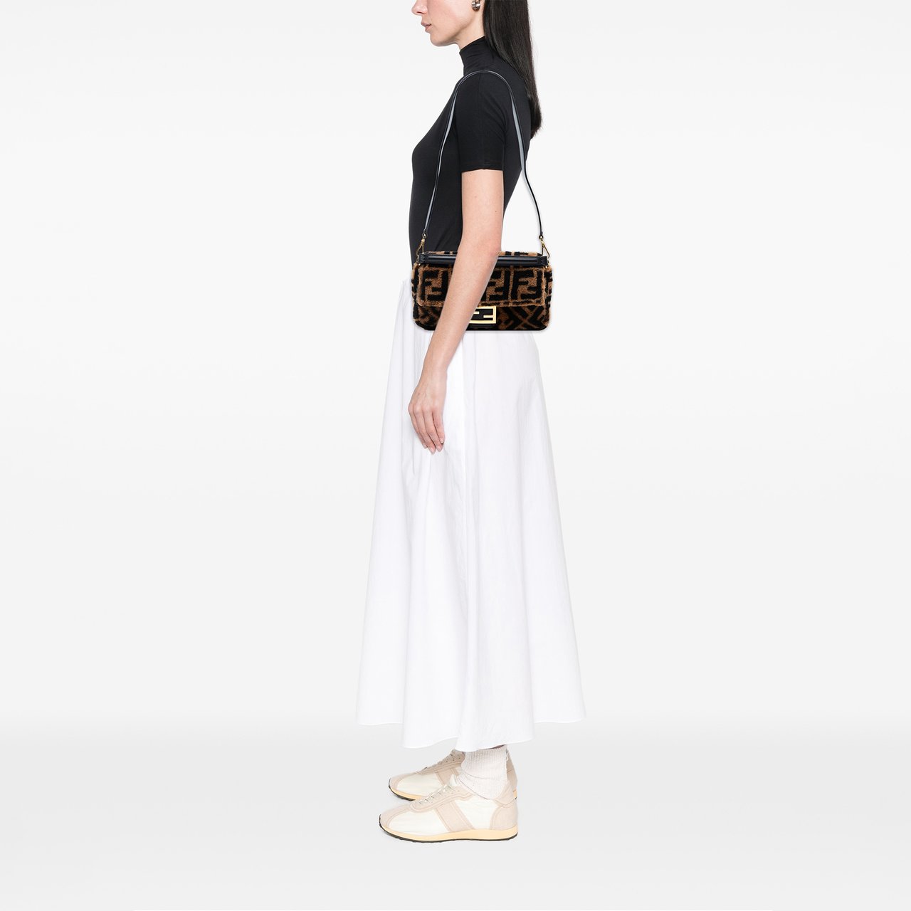 Fendi Medium Zucca Shearling Baguette Satchel Bruin